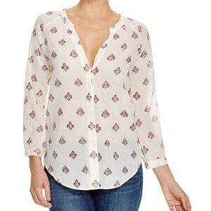 PAIGE Sammy Birch Rose Red Floral Cotton Blouse Split Neck Boho Top Medium